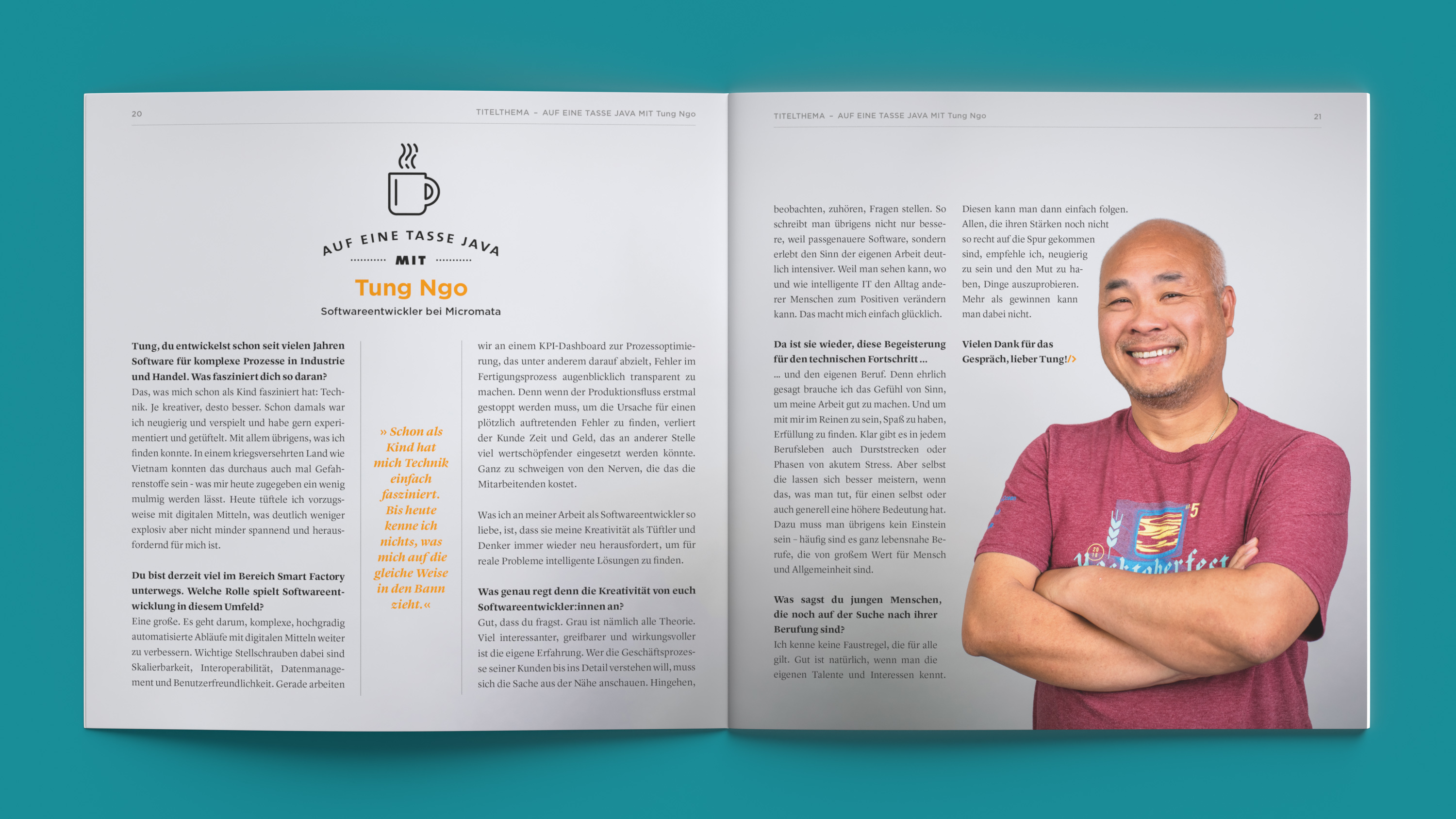 A look inside Micromata's company magazine, "Quelltext."
Editorial design and production by Machbar.