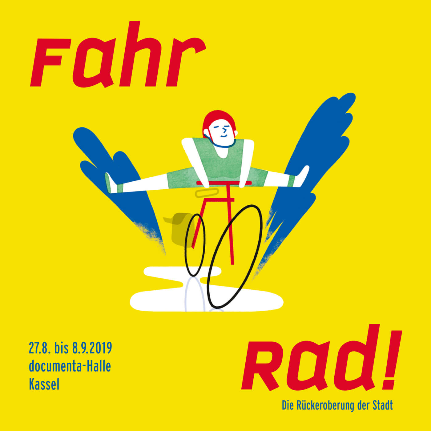 Campaign and poster design for the exhibition “Ride a Bike—Reclaiming the City” by the Association of German Architects in Kassel and KAZimKUBA e.V. Design and illustrations by Machbar.