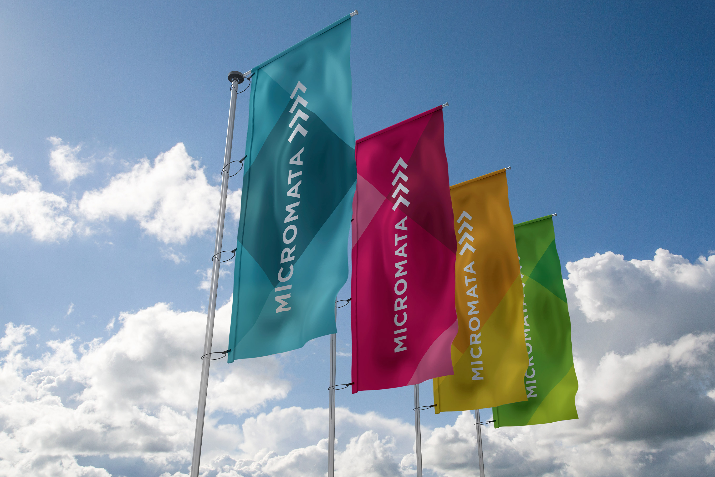 Mikromata Rebranding. Logo application on Machbar flags