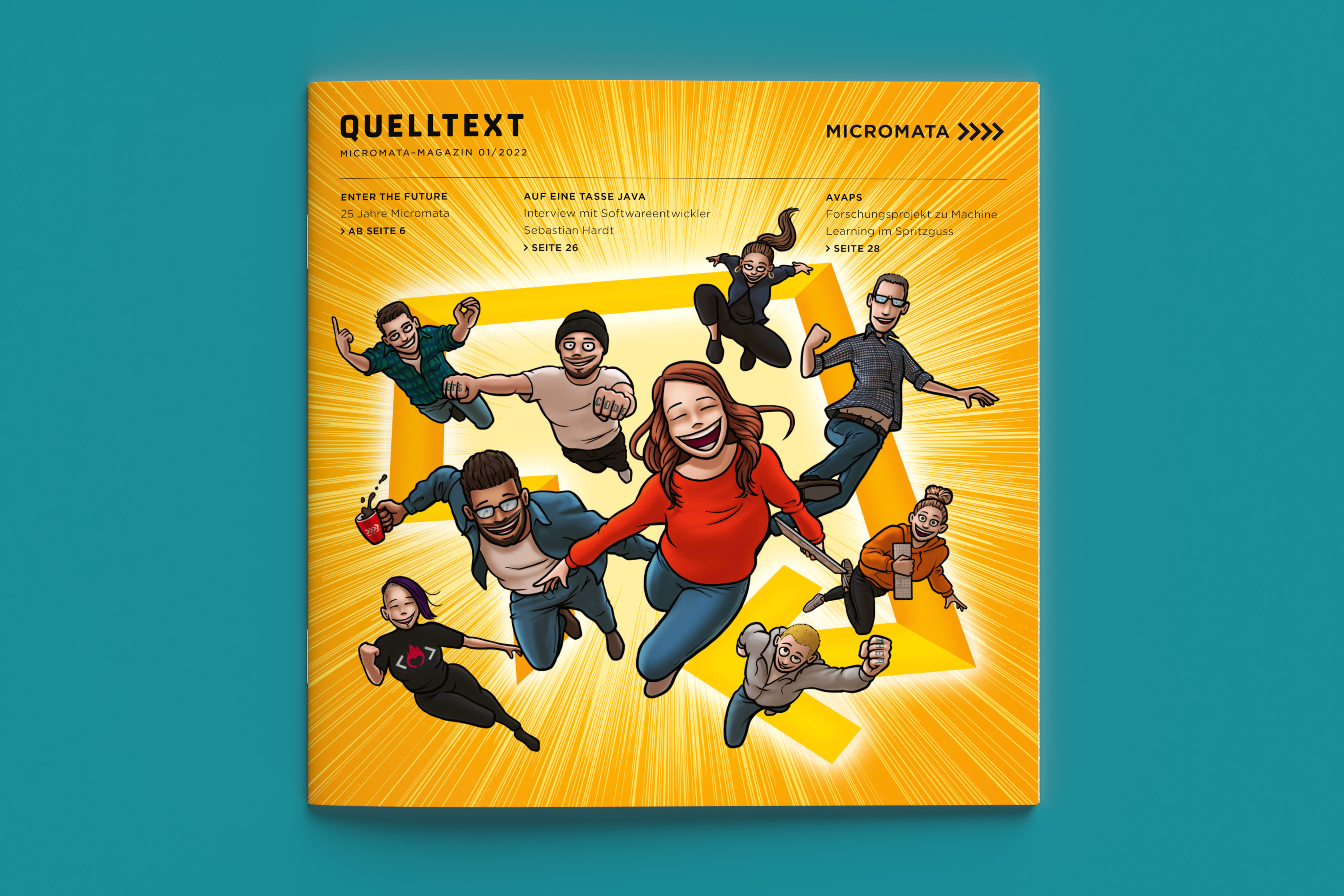 An issue of Micromata's company magazine "Quelltext." Editorial design and production by Machbar