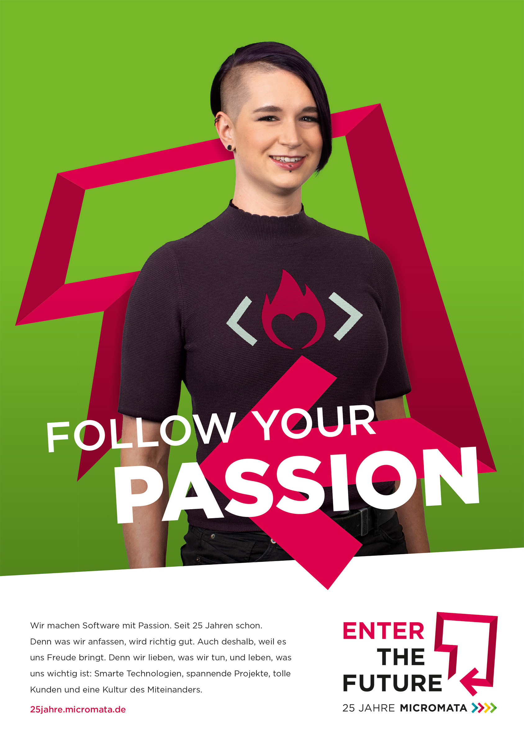 Campaign motif for Micromata's 25th anniversary: "Enter The Future." Creative concept, campaign logo, and execution by Machbar.