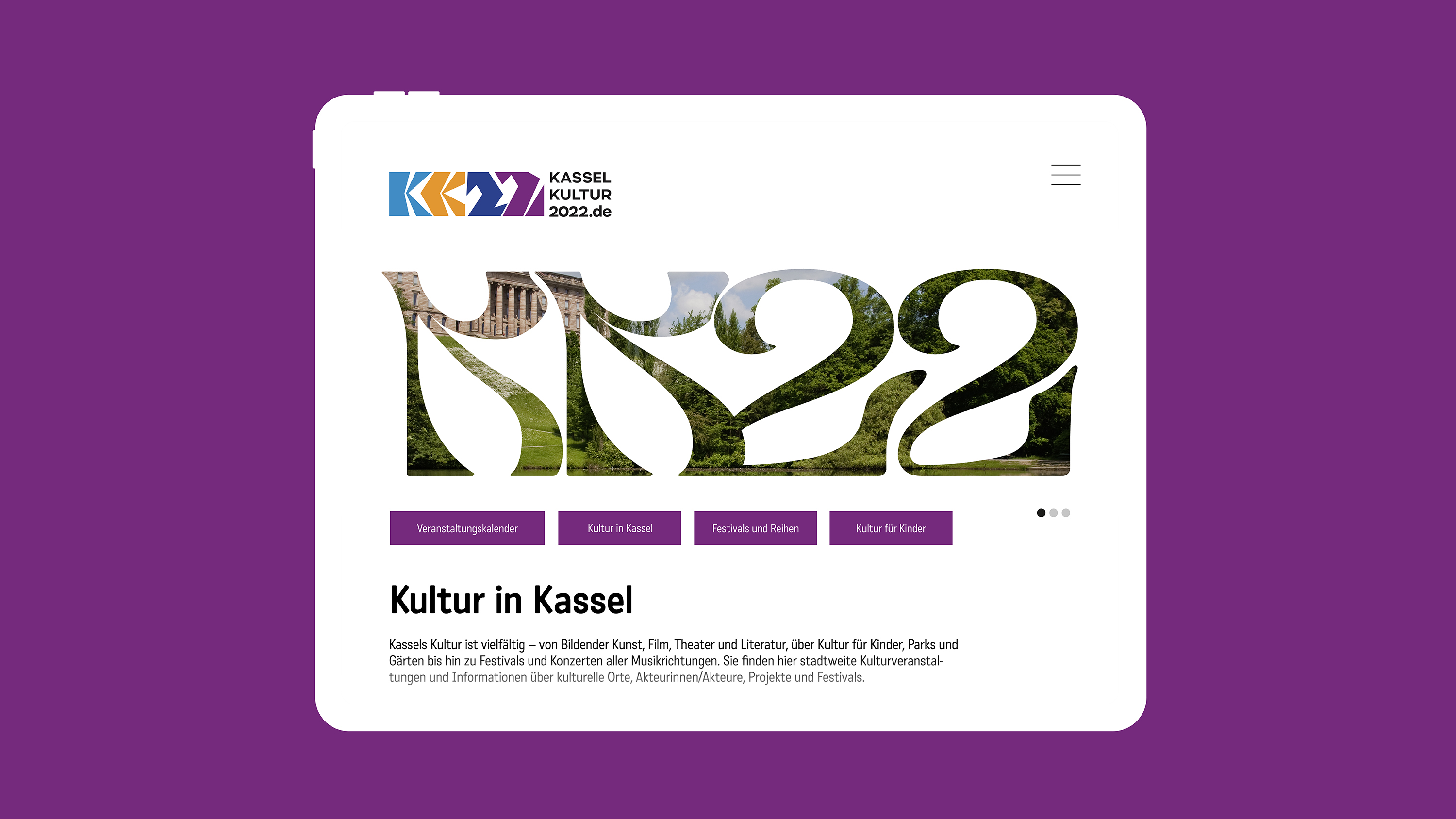 Kasselkultur2022 web application for the brand identity. Logo design, brand identity, and campaign implementation by Machbar