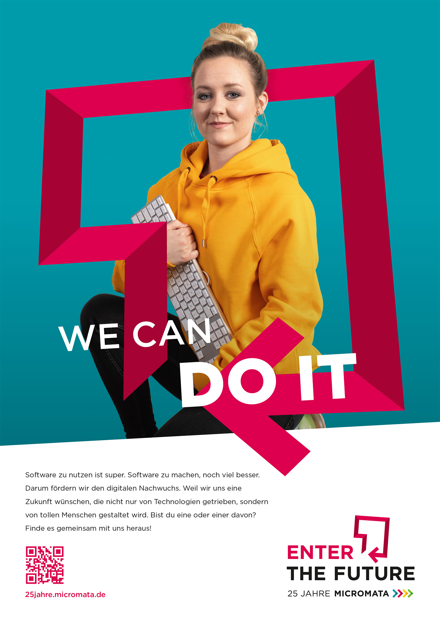 Campaign motif for Micromata's 25th anniversary: "Enter The Future." Creative concept, campaign logo, and execution by Machbar.