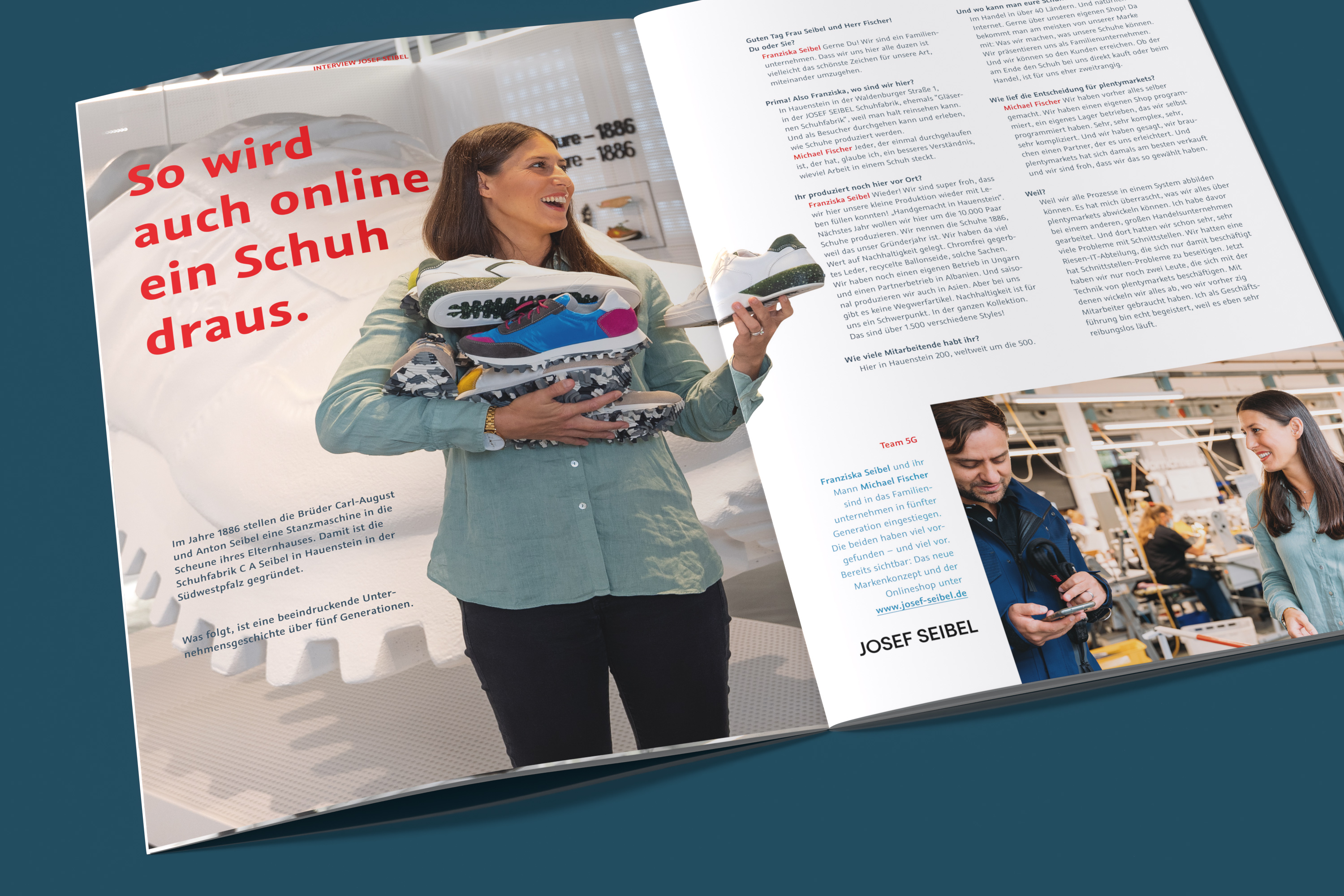 plentymarkets Image Brochure: Inside Page—Interview with Josef Seibel, Shoe Factory