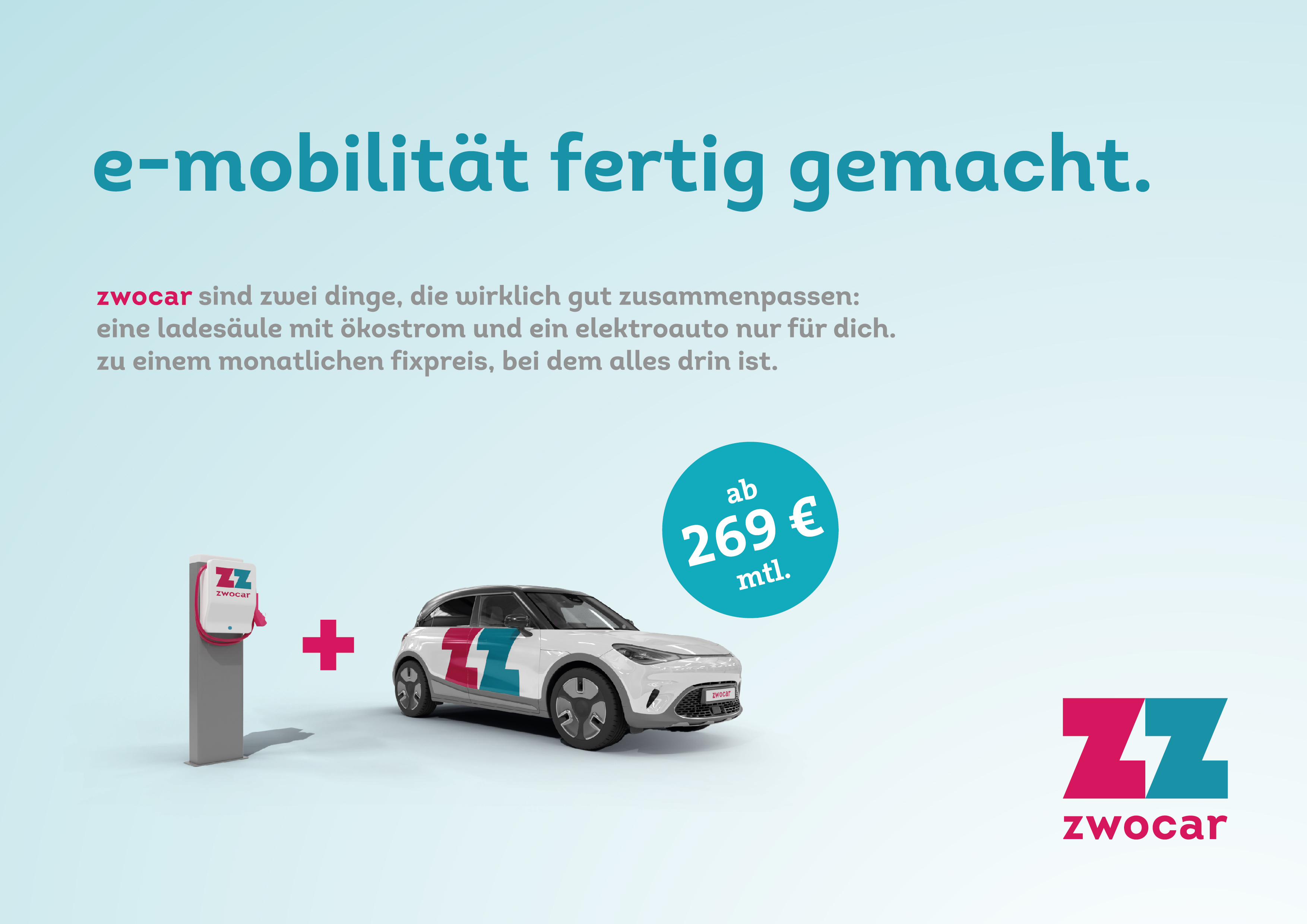 Campaign artwork for a ZwoCar advertisement. Brand strategy, concept, design, and implementation by Machbar.