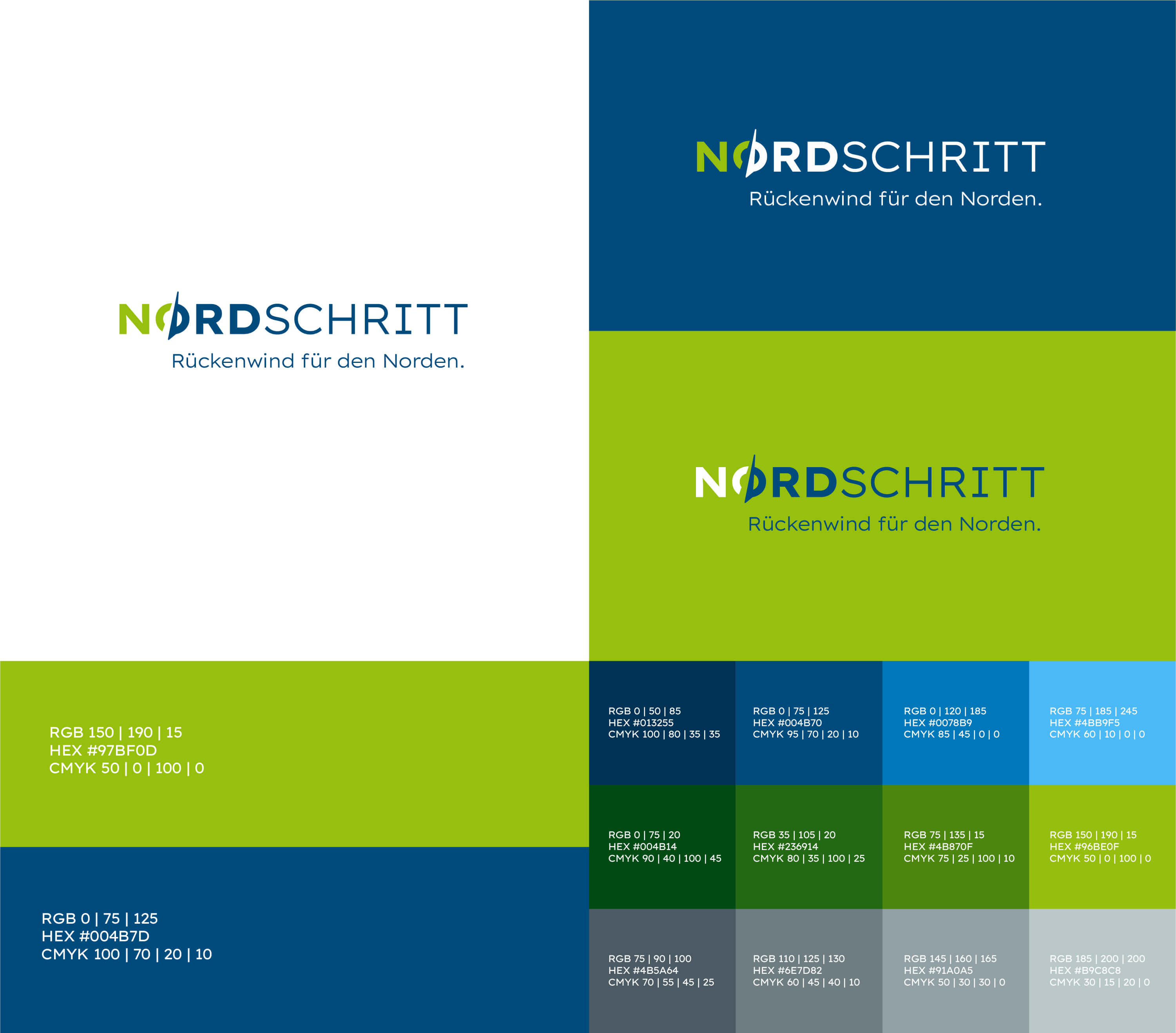 Overview of logo variations and colors for the "Norschritt" brand from Schwerin
